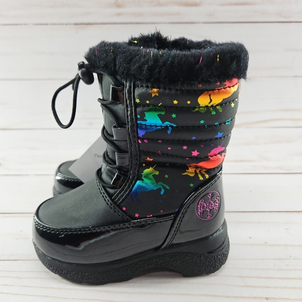 Totes‎ Toddler Reena Black Waterproof Snow Boots Size 5T Unicorn Pink